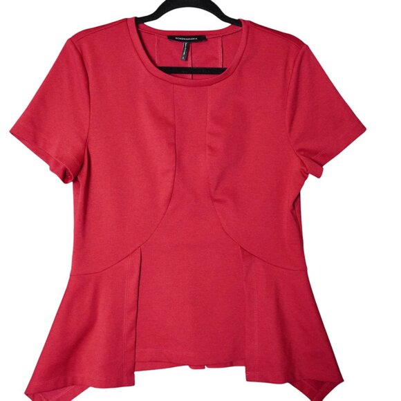 BCBGMaxAzaria Raspberry Red Short Sleeve Knit Peplum Top - Picture 1 of 7